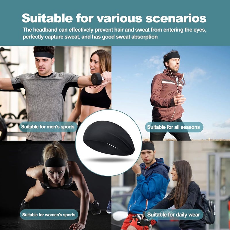 MARKEEP Running Headbands for Men（4 or 6 Pack, Mens Stretchy Headband for Football,Cycling,Basketball,Yoga,Fitness Workout Unisex Quick-Dry Sweatband - Image 4